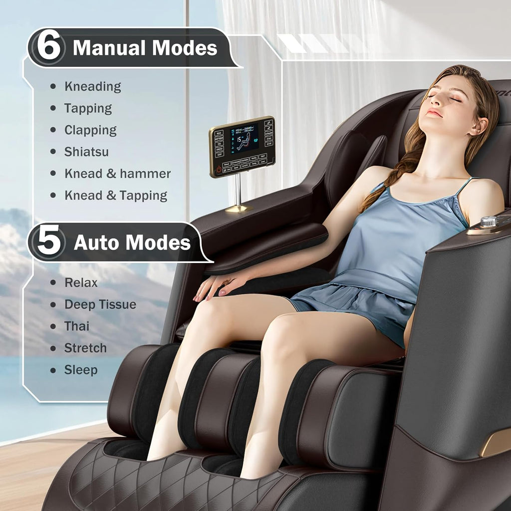 Massage Chair Full Body 53" Sl-Track Zero Gravity Shiatsu, Brown