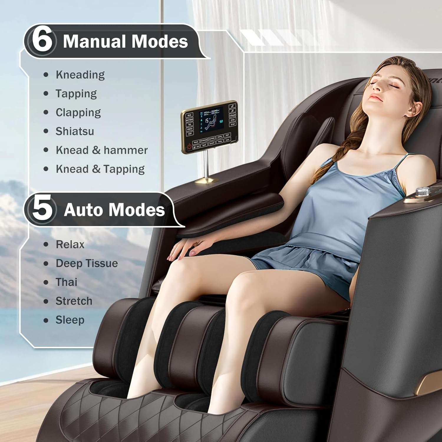 Massage Chair Full Body 53" Sl-Track Zero Gravity Shiatsu, Brown