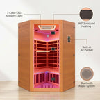 Multifunctional 2-3 Person Infrared Sauna for Home, 2180W Indoor Sauna with 7-Color LED Ambient Light, Red Light Feature, Oxygen Bar, Dual Bluetooth Speakers, 360° Surround Heating — Lifestyle