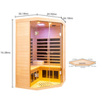 2-Person Corner Far Infrared Sauna Room - Hemlock Wood, Deluxe Transparent Glass Front, Large Capacity Home Sauna