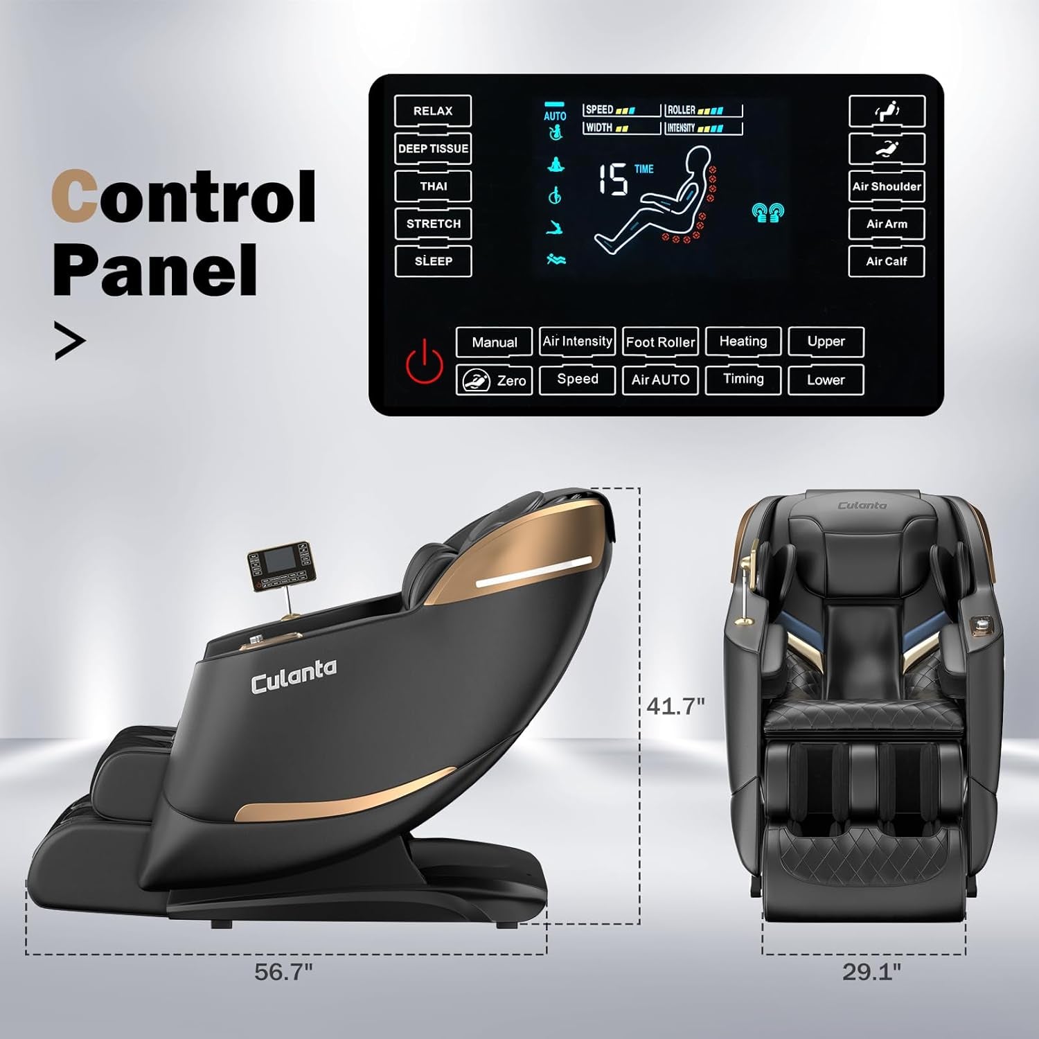 Massage Chair Full Body 53" Sl-Track Zero Gravity Shiatsu, Black