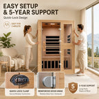 2 Person Far Infrared Sauna with Smart APP Control, Canadian Hemlock Wood Indoor Sauna Room, 2000W Low EMF Fast Heating Home Dry Sauna, 7 Color Chromotherapy, Bluetooth Speakers for Relaxation