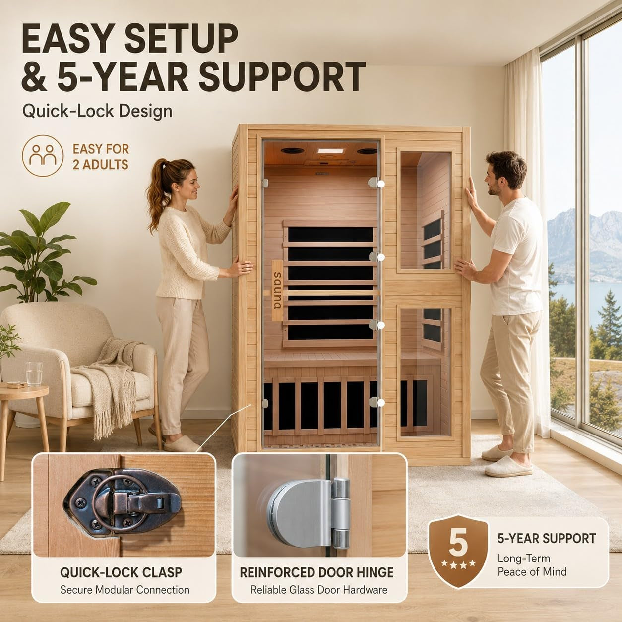 2 Person Far Infrared Sauna with Smart APP Control, Canadian Hemlock Wood Indoor Sauna Room, 2000W Low EMF Fast Heating Home Dry Sauna, 7 Color Chromotherapy, Bluetooth Speakers for Relaxation