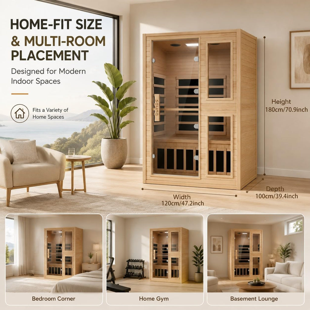 2 Person Far Infrared Sauna with Smart APP Control, Canadian Hemlock Wood Indoor Sauna Room, 2000W Low EMF Fast Heating Home Dry Sauna, 7 Color Chromotherapy, Bluetooth Speakers for Relaxation