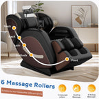 Full Body Massage Chair Recliner with Zero Gravity,  Leather Massage Chair with Air Pressure, 8 Massage Fix Rollers, Heating, Airbag, Bluetooth, Retractable Footrest for Relaxion, Brown+Black