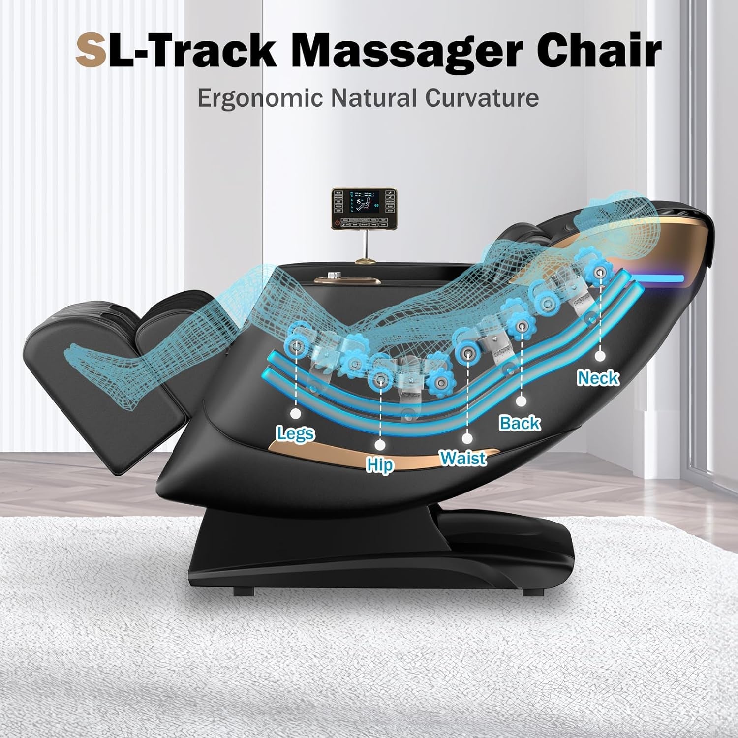 Massage Chair Full Body 53" Sl-Track Zero Gravity Shiatsu, Black