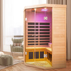 2-Person Corner Far Infrared Sauna Room - Hemlock Wood, Deluxe Transparent Glass Front, Large Capacity Home Sauna