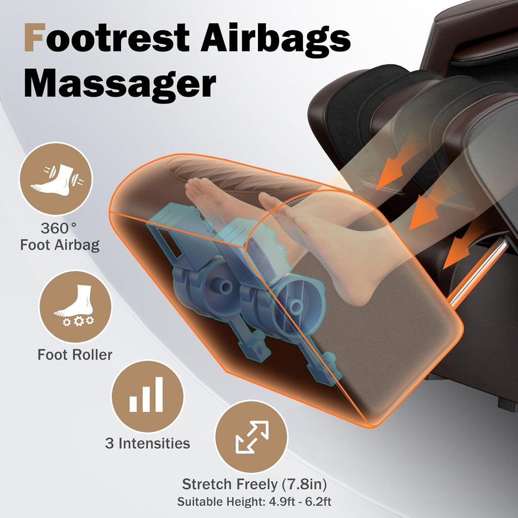 Massage Chair Full Body 53" Sl-Track Zero Gravity Shiatsu, Brown