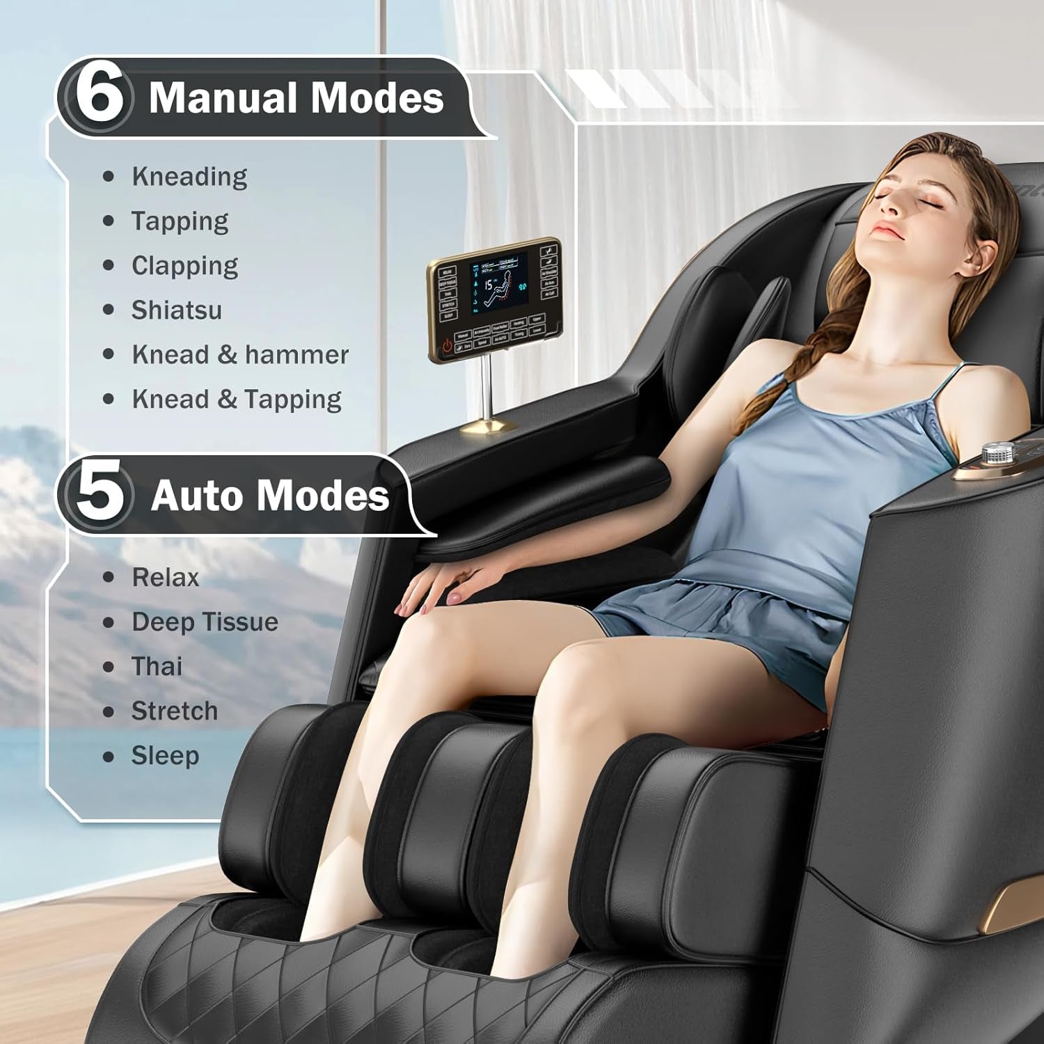 Massage Chair Full Body 53" Sl-Track Zero Gravity Shiatsu, Black