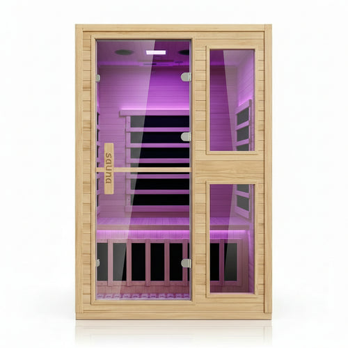 2 Person Far Infrared Sauna with Smart APP Control, Canadian Hemlock Wood Indoor Sauna Room, 2000W Low EMF Fast Heating Home Dry Sauna, 7 Color Chromotherapy, Bluetooth Speakers for Relaxation