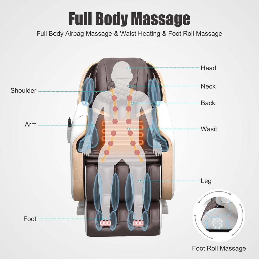 Massage Chair Full Body, Zero Gravity SL Track Shiatsu Recliner with Shortcut Key, Ps3100(Brown)