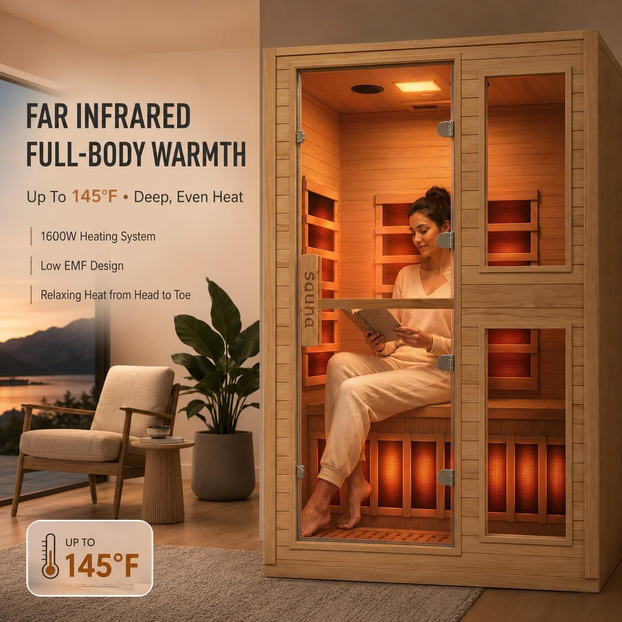 2 Person Far Infrared Sauna with Smart APP Control, Canadian Hemlock Wood Indoor Sauna Room, 2000W Low EMF Fast Heating Home Dry Sauna, 7 Color Chromotherapy, Bluetooth Speakers for Relaxation