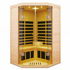 2-Person Corner Far Infrared Sauna Room - Hemlock Wood, Deluxe Transparent Glass Front, Large Capacity Home Sauna