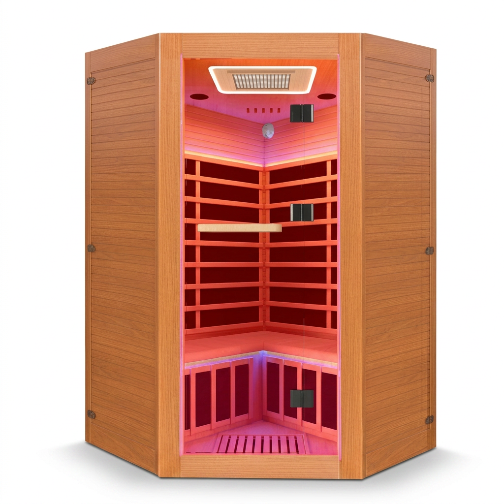 Multifunctional 2-3 Person Infrared Sauna for Home, 2180W Indoor Sauna with 7-Color LED Ambient Light, Red Light Feature, Oxygen Bar, Dual Bluetooth Speakers, 360° Surround Heating — Studio Shot