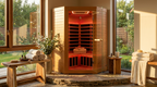 Multifunctional 2-3 Person Infrared Sauna for Home, 2180W Indoor Sauna with 7-Color LED Ambient Light, Red Light Feature, Oxygen Bar, Dual Bluetooth Speakers, 360° Surround Heating — Lifestyle