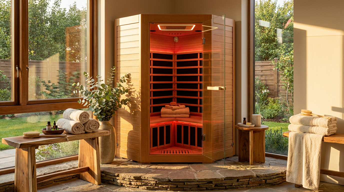 Multifunctional 2-3 Person Infrared Sauna for Home, 2180W Indoor Sauna with 7-Color LED Ambient Light, Red Light Feature, Oxygen Bar, Dual Bluetooth Speakers, 360° Surround Heating — Lifestyle